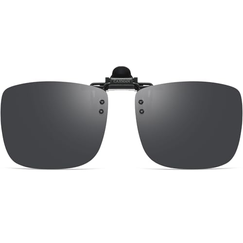 CAXMAN Polarized Clip On Sunglasses Over Prescription Glasses for Men Women UV Protection Flip Up Grey Lens 60 * 47mm