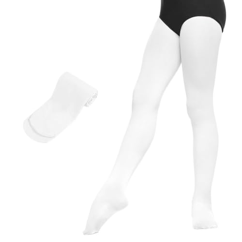 DiULi Ballet Tights Girls Women Dance Stockings 90D 1PCS Stretch Transition Footed Ballet Dance Tights Girls Microfiber Tight for Dance Tight Training School Daily White L