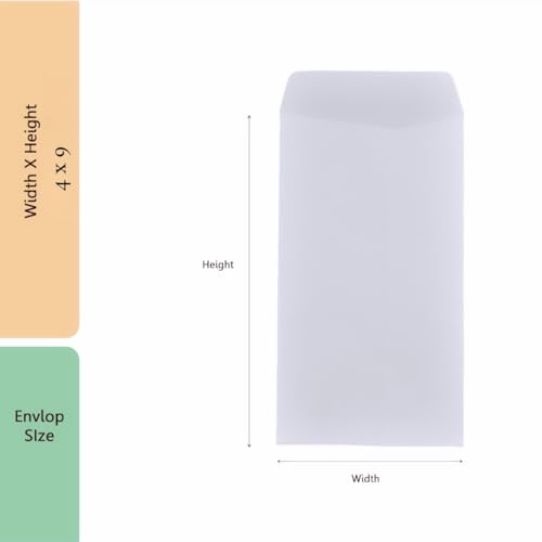 Image of Cubic 9 inchX4 inch White Cheque Envelopes - Pack of 200, Secure & Durable Envelopes for Bank Cheques, Documents & Business Use