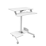 Mount-It! Mobile Rolling Small Table, Height Adjustable up to 43' Computer Desk with Wheels, Medical Nurse Hospital Workstation, Printer CPU Shelves, White Office Portable Computer Cart Keyboard Tray