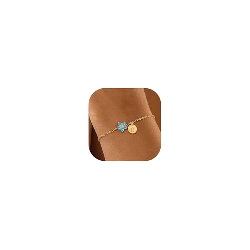 Image of KAERUN Initial Birthstone Gold Bracelets for Women Dainty Flowers Bracelets