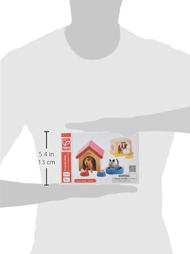 Hape Haustiere für die ganze Familie aus Holz für Puppenhäuser Ergänzung zum Puppenhaus aus Holz mit den fröhlichen Tierfreunden Hund, Katze, Kaninchen und Zubehör