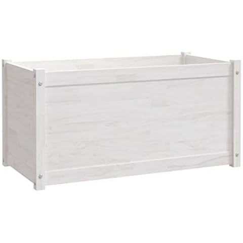 Makastle Planter Box, Outdoor Flower Plant Pot, Garden Planter Boxes, Front Porch, Patio and Garden Decor, White 39.4"x19.7"x19.7" Solid Wood Pine Cover