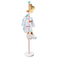 Lcokeiy Coat Rack, Kids Freestanding Mushroom Coat Rack with 6 Hooks and Water Injection Base, Adjustable Height Coat Tree for Hanging Clothes, Hat, Bag, Pink