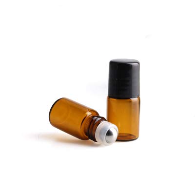 25 Pack Amber Glass Roll On Bottles for Essential Oils,Empty Glass Vial with Stainless Steel Roller Balls Perfume Aromatherapy Travel Roll On Container Lip Gloss (2ml)