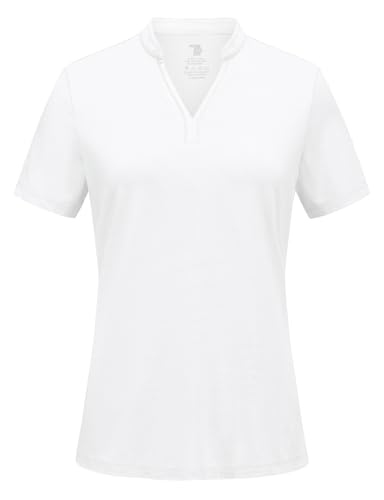 Image of BGOWATU Women's Golf Polo Shirts Short Sleeve Collarless Y-Neck Tennis Tops Quick Dry UPF 50+ Workout Shirt Lightweight