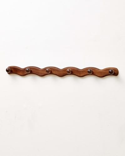 Wood Coat Rack Wall Mount – Walnut Coats Hook Hanger Wall-Mounted, Wave-Shaped Entryway Hanging Racks with 6 Hooks for Jacket Keys Hats Robes Towels Bags, Living Room Mudroom Bathroom Bedroom Hallway
