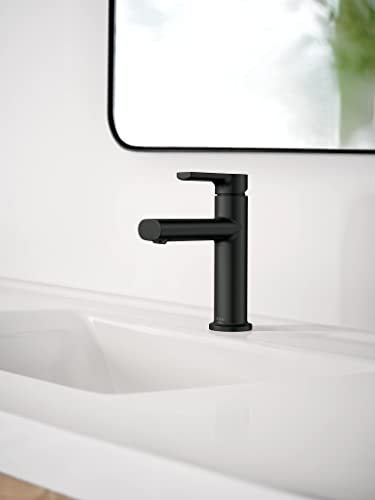 Moen Meena Matte Black One-Handle Single Hole Modern Bathroom Sink Faucet with Optional Deckplate and Drain Assembly, 84794BL