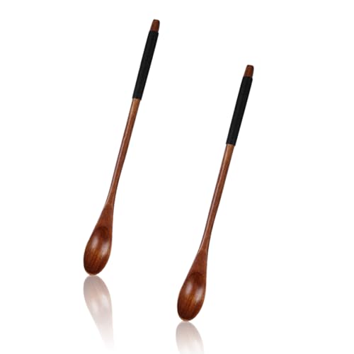 BCHKO 2 pezzi cucchiaio di legno naturale con lungo manico per caffè, tè freddo e bevande calde (marrone scuro)