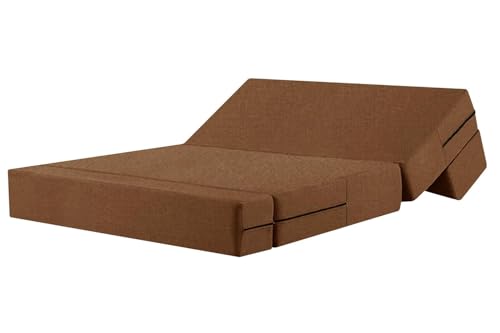 Image of Rosebell Two-Person Jute Sofa Cum Bed | Compact & Lightweight | Removable Washable Cover- Including 2 Cushion | 4x6 Ft Size | Home or Office - Brown Color