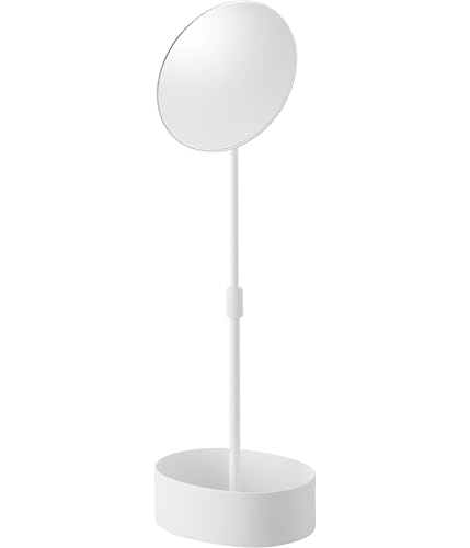 山崎実業(Yamazaki) 高さと角度が調節できる 収納付き スタンドミラー ホワイト W19.5×D15×H39.5～55cm タワー tower メイクミラー 化粧鏡 卓上 10418