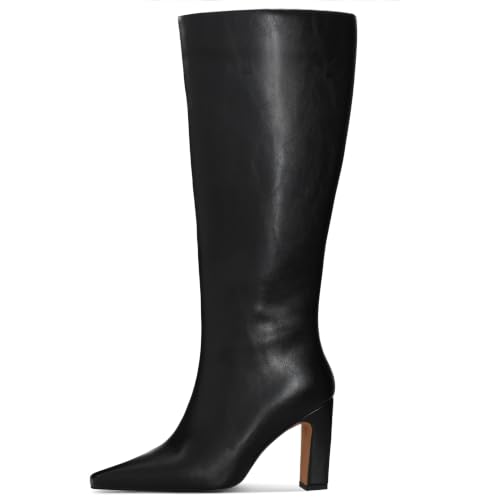 Image of Lovee Cosee Knee High Boots for Women Square Toe Chunky Heeled Boots with Side Zipper Fashion Dress Elastic Tall Boots
