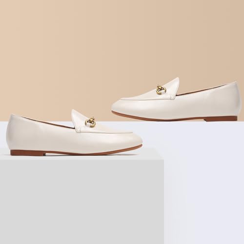 Image of Women's Classic Bit Loafers - Structured Faux Leather Business Work Flats, Comfortable Slip On Dress Shoes with Gold Metal Buckle (Updated True Size)