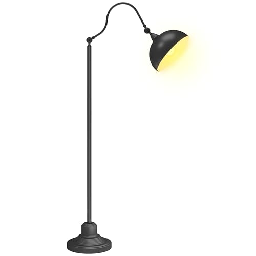 HOMCOM Stehlampe, Stehleuchte mit verstellbarem Lampenschirm, 40 W, Bogenlampe mit E27 Fassung im Retro-Design für Wohnzimmer Schlafzimmer, exkl. Glühbirne, Schwarz