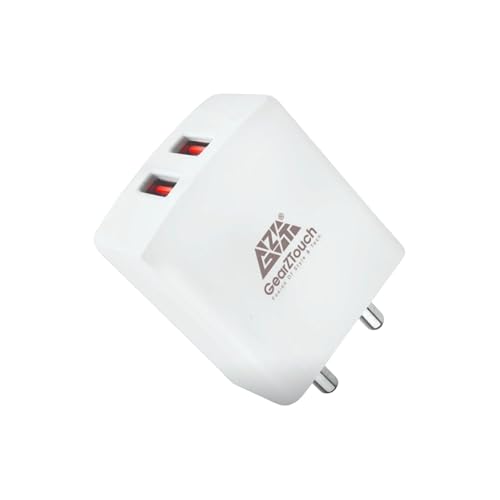 Image of GEARZTOUCH New 17W Quick Charge 3.1A Dual Port Fast Mobile Charger Adapter USB Travel Charger Compatible with All Smartphones- Samsung, Realme, Redmi, Oppo,Vivo (White) Spark3 Dual