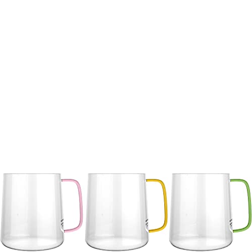 amapodo Lot de 3 tasses en verre pour boissons chaudes - Expresso, café, thé, avec anse multicolore, cadeaux pour femmes - tasses à expresso 350 ml - verres à café - tasses à café en verre Cover