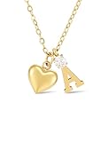AUMIRELLE Collar con forma de corazón y letras doradas para mujer, resistente al agua, acero inoxidable, ajustable 40+8 cm, con elegante colgante de corazón y colgante de letra de circonita, regalo