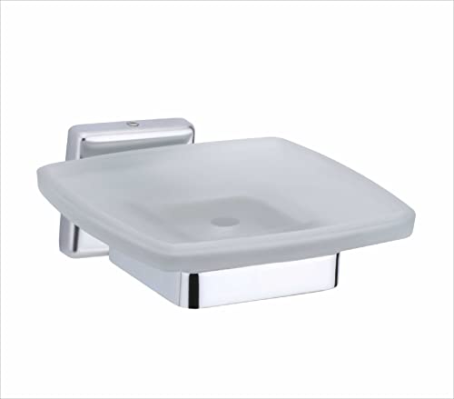 Image of Premium 304 Stainless Steel Soap Dish Holder with Frosted Glass Tray | Wall Mounted Rustproof Soap Stand for Bathroom, Shower, and Kitchen | Chrome Finish Heavy Duty Soap Case(Square 27)