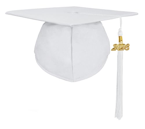GradPlaza Matte Graduation Cap with Tassel White Graduation hat for High School College Adult 2026