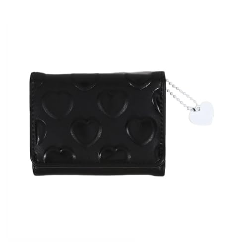 Womens Slim Leather Wallet Cute Heart Embossed Small Trifold Wallet Cash Pocket Card Holder With Id Window(Black)