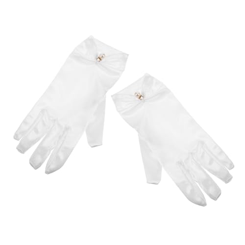 Elegant Vintage White Wedding Gloves for Brides Pearl Gloves Bridal Satin Short