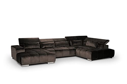 Mivano Wohnlandschaft Orion / Riesige Couch in U-Form inkl. XL-Recamiere und Kopfteilfunktion / 409 x 73 x 225 / Velours, Braun – Bild 5