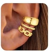 Koperin Small 3Pcs Thin Ear Cuffs Non Piercing for Women - 14K Gold Plated/Sterling Silver Cartil...