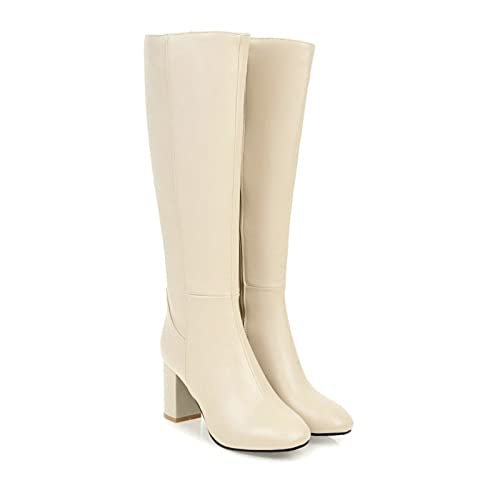Chaussures à talons chunky bottes longues en cuir polyvalentes hiver