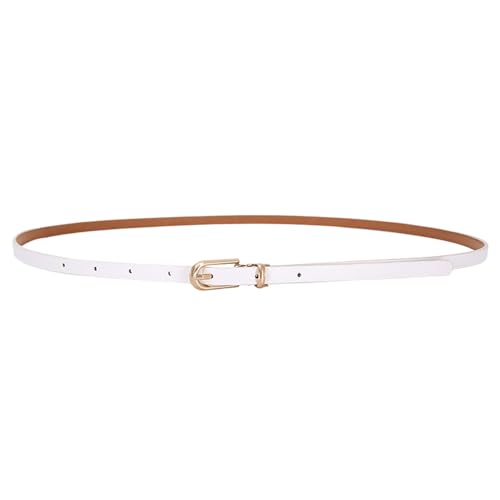 LECTNORE Cinturón de cuero fino para mujer, cinturón fino con hebilla de metal para pantalones vaqueros (blanco)