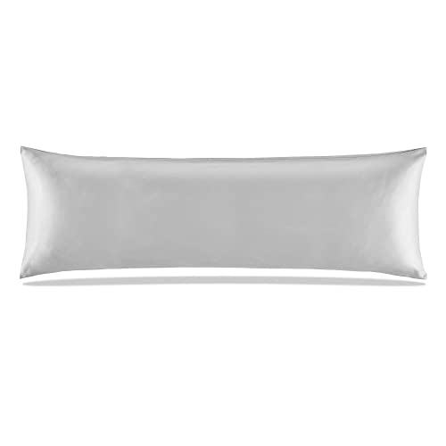 SLEEP ZONE Sliver Grey Satin Pillowcase Ultra Soft Silky with Nanotex Pillowcases Set of 1 Pillow Covers with Envelope Closure, 55x21 Inches