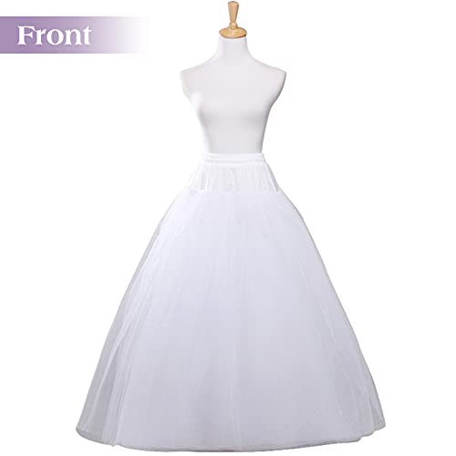A-Line Hoopless Petticoat 4 Layers Floor Length Tulle Petticoat Crinoline Underskirt Slips For Bridal Wedding Dress, White-Hoopless #TOP7