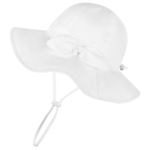 Baby Sun Nursery Hat Bonnet Wide Brimmed Beach for Girls Comfortable Fit for 6-12 Month Olds White
