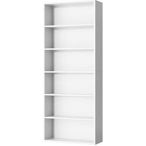 Image of Shintenchi Bookshelf,6-Tier Open Bookcase and Bookshelves,6 Shelf Display Storage Shelves Floor Standing 70.6 inches Tall Bookcase for Home Office, Living Room (White)