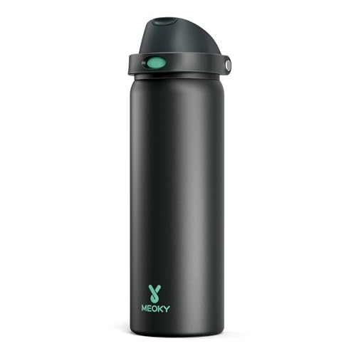 32 oz Insulated Water Bottle for Sports: Meoky Stainless Steel Water Bottle with 2-in-1 Straw and Spout Lid - Leak Proof, Cold for 24 Hours, Protective Silicone Base, BPA-Free for Gym, Foggy Tide