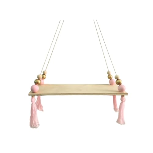 Toyvian Estante de Pared Flotante de Madera con Cuentas y Borla Rosa Colgante Ajustable Estilo Nórdico para Decoración de Habitaciones Infantiles y Hogar