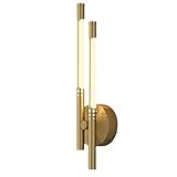 NHPJFDC Aplique de Pared Moderno de latón Cepillado con LED, 2 Luces, Tubo Vertical, 3 Modos de Color, lámpara de Pared Minimalista de Cobre para Dormitorio, Sala de Estar, Pasillo y Escalera.