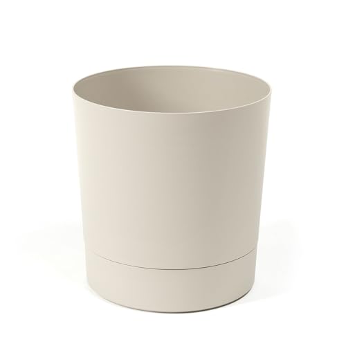 Pflanzgefäß mit integriertem Untersetzer, Breite 20 cm – 4,7L – Beigefarbener Blumentopf für Innen & Außen – Wetterfest & Pflegeleicht, Beige