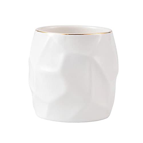 Hoshen Pot à crayons en céramique à texture géométrique irrégulière - Pour table de maquillage et pinceaux de maquillage - Pour papeterie de bureau - Décoration florale - Blanc Cover