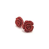 Pretty Smart Titanium Post Rose Earrings Hypoallergenic 13mm (Matte Deep Red)