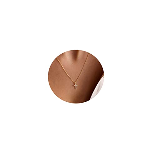 Pencros Gold Diamond Cross Necklace 18K Gold Filled Small Cross Pendant Cubic Zirconia Baptism Gift For Women Girls #TOP6