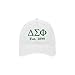 Delta Sigma Phi Fraternity Baseball Hat - Delta Sigma Phi Embroidered Greek Letter Cap - Beach Washed Cotton Twill (White)