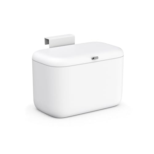 MUEE Compost Bin Kitchen for Counter Top or Under Sink, Hanging Small Trash Can with Lid [1.3 Gal/5L], Food Waste Bin, Mountable Garbage Can for Cupboard/Bathroom/Bedroom/Office/RV, Matte White