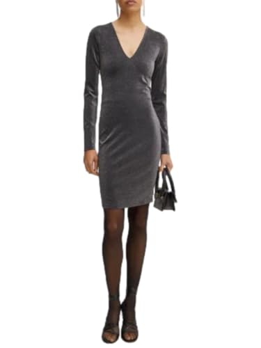 Armani Exchange Minivestido elástico de manga larga con cuello en V para mujer, Plateado negro, M