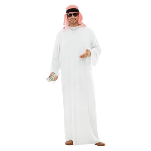 Funidelia | Disfraz de árabe para hombre Jeque, Petróleo, Dinero, disfraz de despedida de soltero - Disfraz para adultos y divertidos accesorios para Fiestas, Carnaval y Halloween - Talla XXL - Blanco