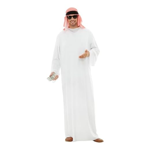 Funidelia | Disfraz de árabe para hombre Jeque, Petróleo, Dinero - Disfraz para adultos y divertidos accesorios para Fiestas, Carnaval y Halloween - Talla M - Blanco