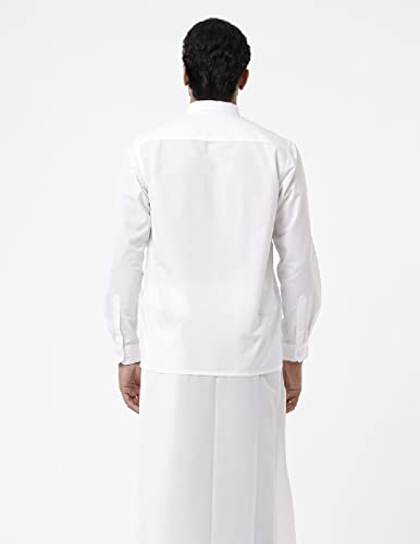 Image of RAMRAJ COTTON Men White Cotton Full Sleeve Collared Shirt