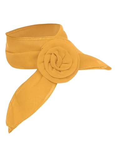 Hularka Womens Detachable Long Rose Scarves Chiffon Neckerchief Lightweight Flower Head Neck Scarf for Wedding