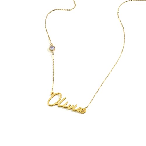 14K Solid Gold Birthstone Name Necklace – Personalized Custom Pendant for Women, Nameplate Jewelry, Gift for Her – Gold & Gold-Plated Options Gift for Her3