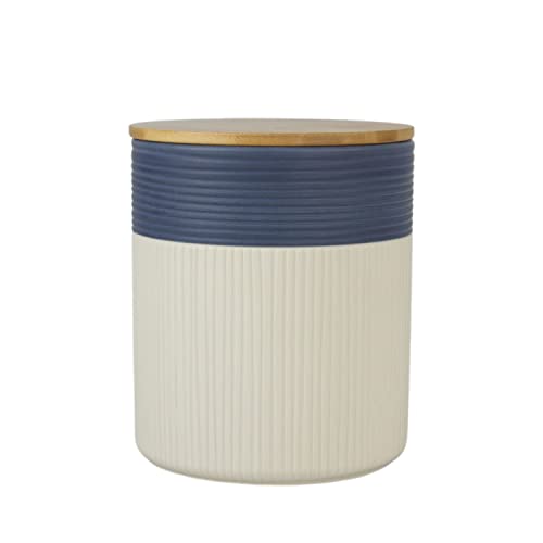 Image of 10 Strawberry Street Luca Ombre Embossed Ceramic Kitchen Canister Set, Set of 3, Matte Blue /White, Bamboo Lids