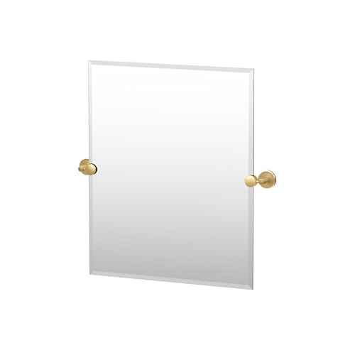 Image of Gatco 4239S Latitude II Frameless Rectangle Tilting Bathroom Vanity Mirror, Wall Mounted Pivot Adjustable Mirror, Beveled Edge Modern Mirror, 31.5 inch x 27.5 inch Brushed Brass Wall Mirror